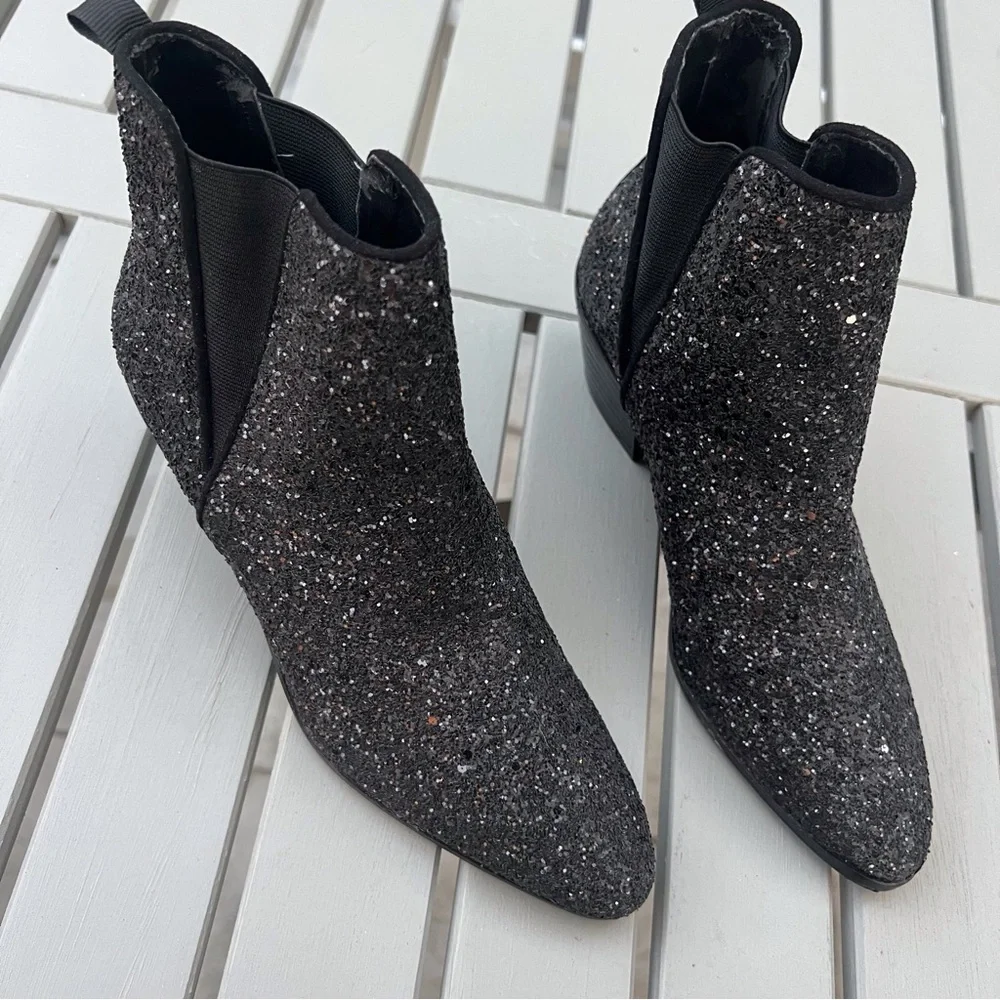 ZARA BLACK GLITTER ANKLE BOOTS BLOCK HEEL SIZE 36